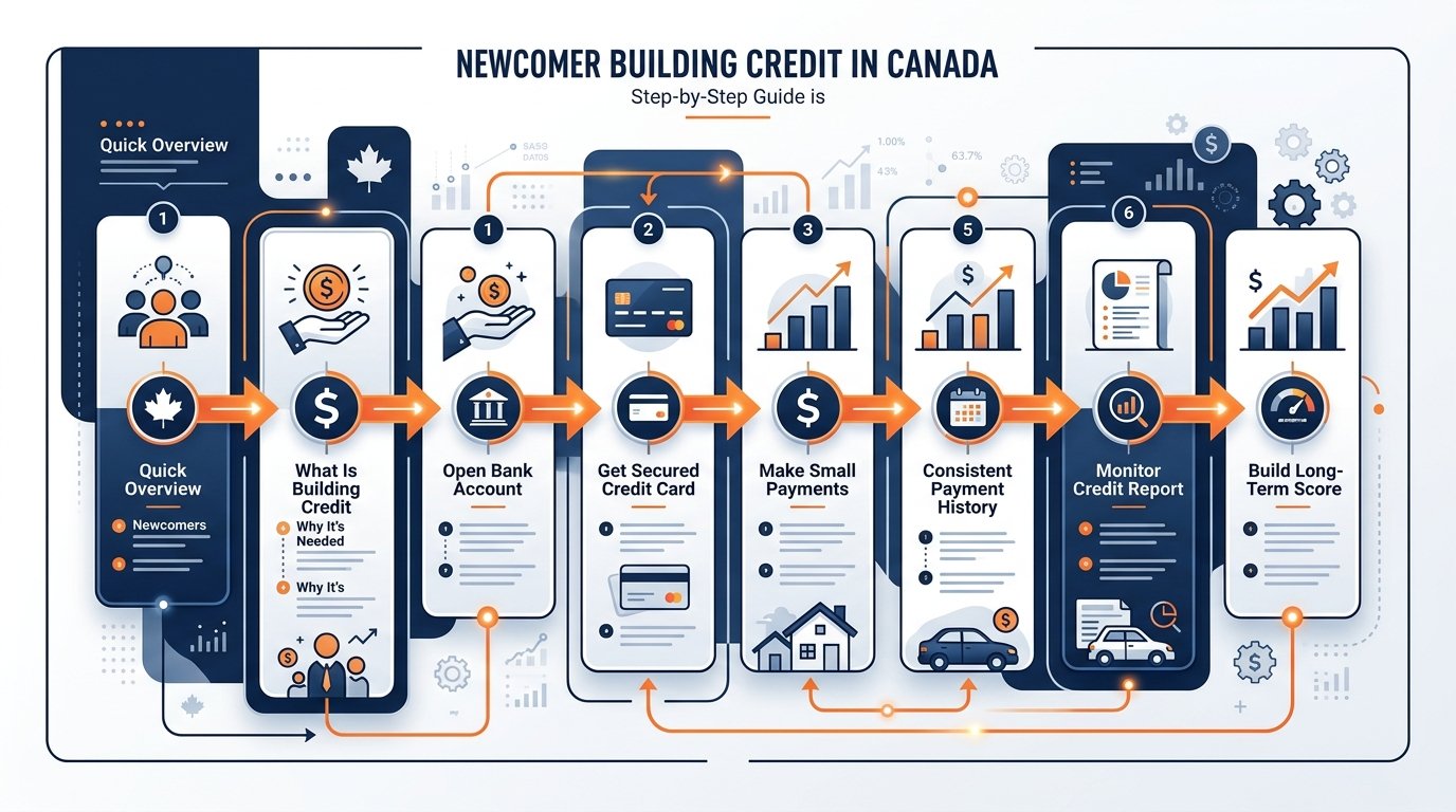 Step-by-step process for a newcomer building a credit score from zero in Canada