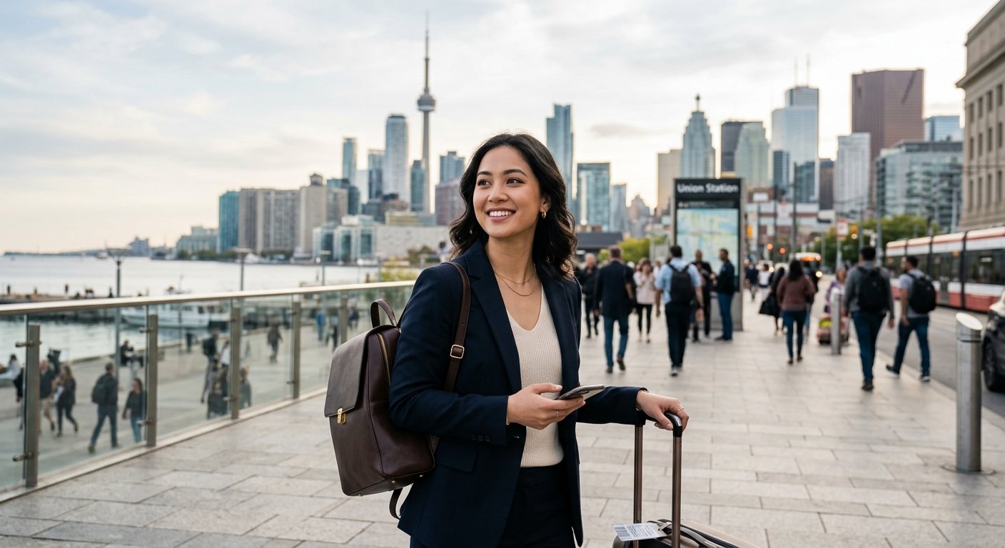 Newcomer to Canada using mobile banking after opening a chequing account