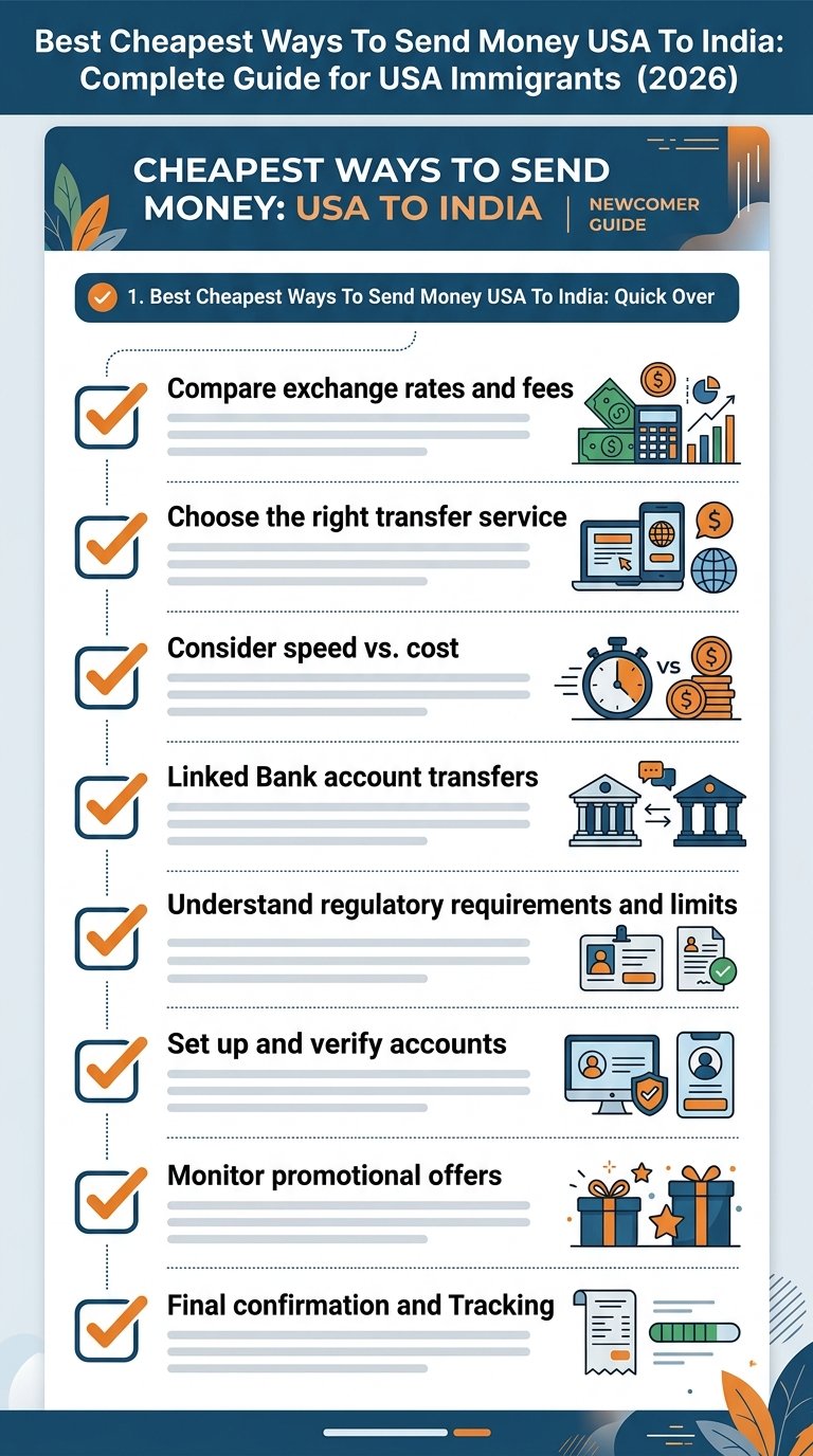 Step-by-step checklist for sending money from the USA to India at the lowest cost