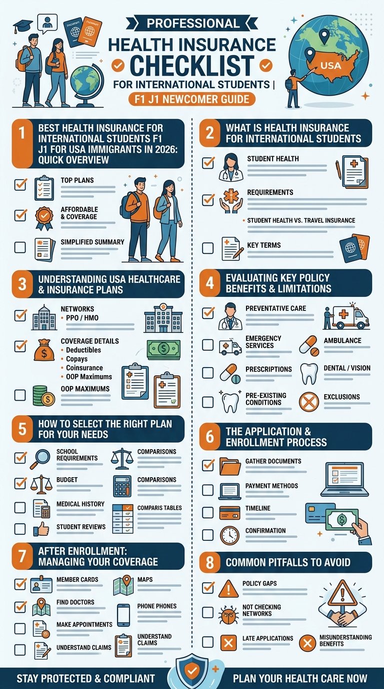 Step-by-step checklist for choosing health insurance as an F-1 or J-1 international student