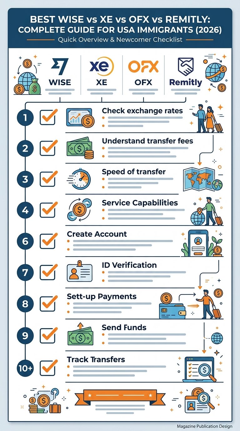 Step-by-step checklist: wise vs xe vs ofx vs remitly guide for usa newcomers