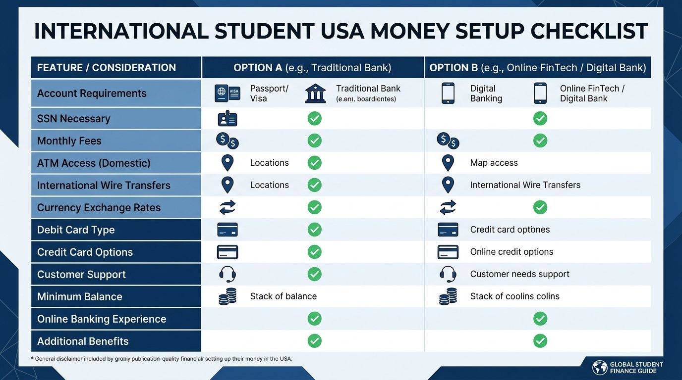 Comparison guide: international students money setup checklist usa options for newcomers