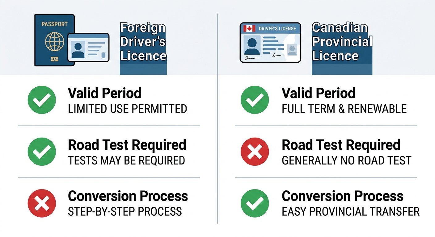 Comparison of a foreign driver's licence versus a Canadian provincial driver's licence for newcomers